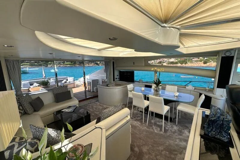 a room with a view of the ocean and the ocean aboard LIGHT BLUE Yacht for Sale