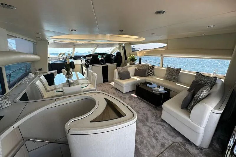 a living room with a large window aboard LIGHT BLUE Yacht for Sale