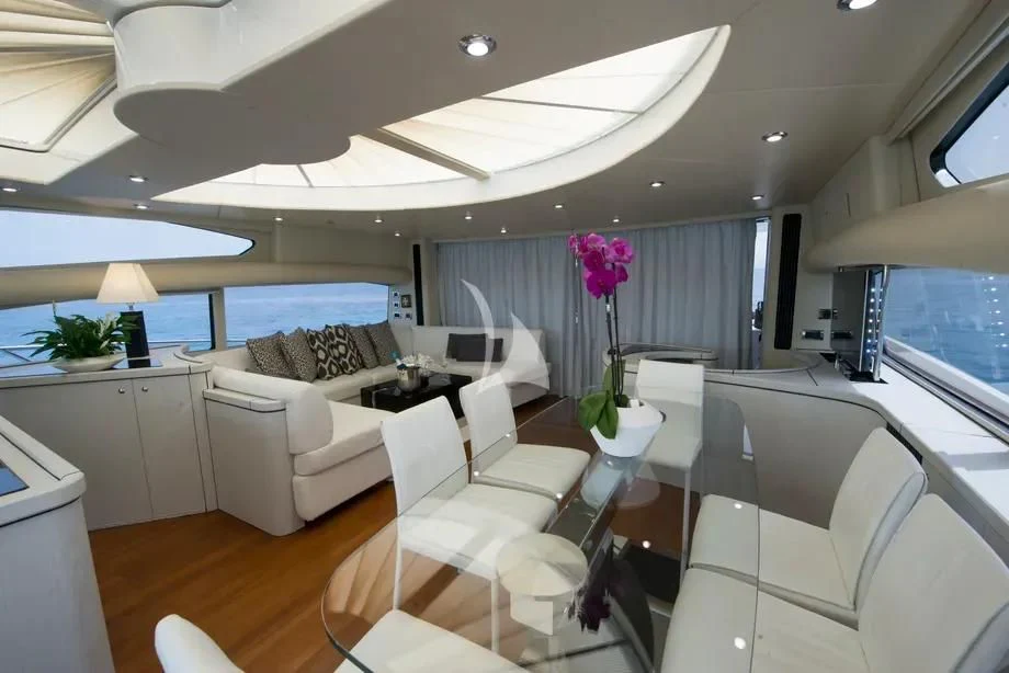 a living room with a large window aboard LIGHT BLUE Yacht for Sale