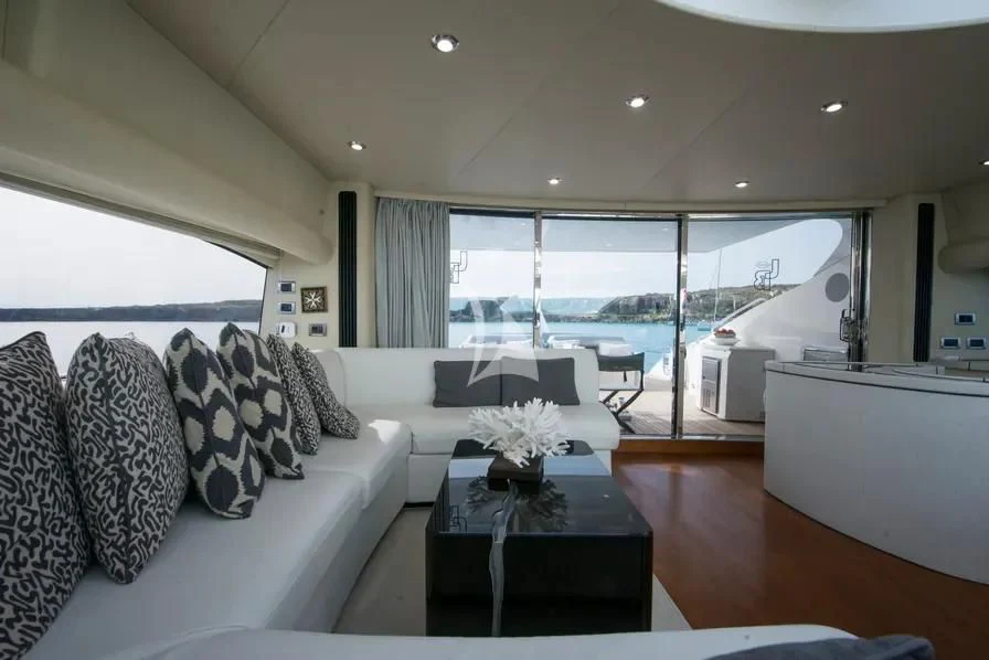 a living room with a large window aboard LIGHT BLUE Yacht for Sale