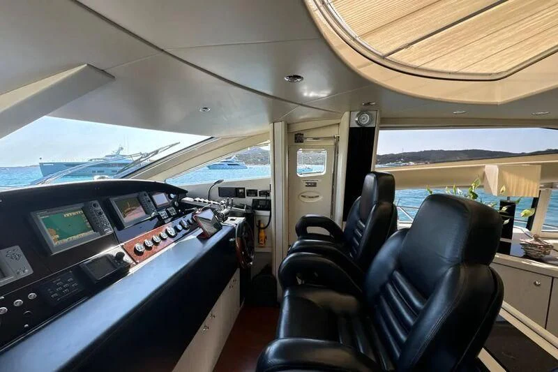 inside of a car aboard LIGHT BLUE Yacht for Sale