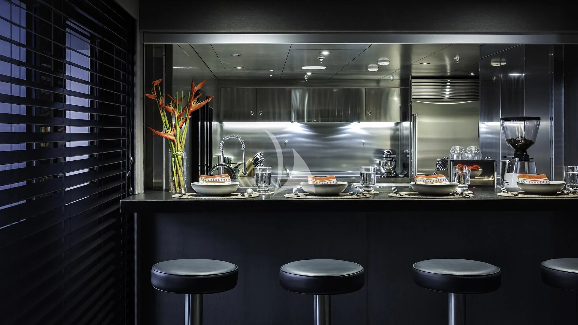 a kitchen with a countertop aboard THE BEAST Yacht for Sale