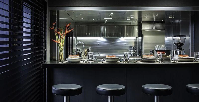 a bathroom with a large mirror aboard THE BEAST Yacht for Sale