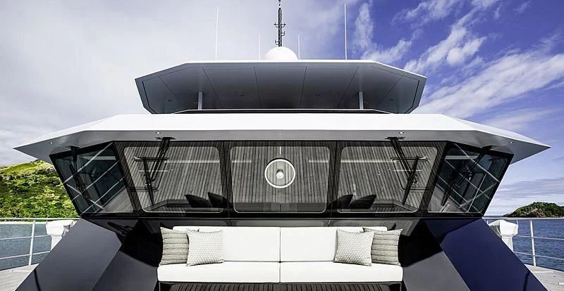 a black and white building aboard THE BEAST Yacht for Sale