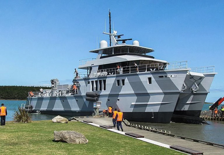a large ship docked aboard THE BEAST Yacht for Sale
