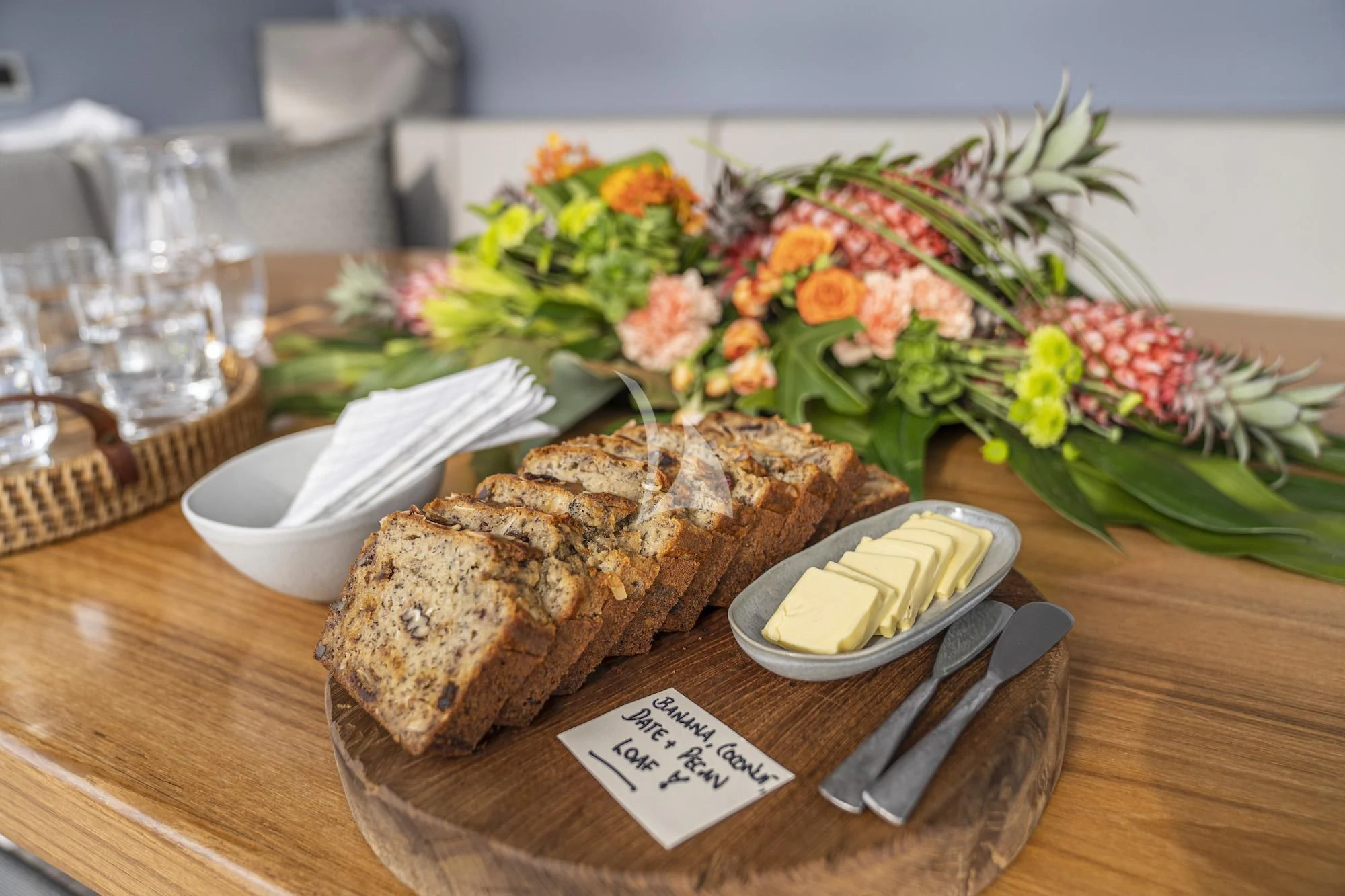 a table with food on it aboard THE BEAST Yacht for Sale