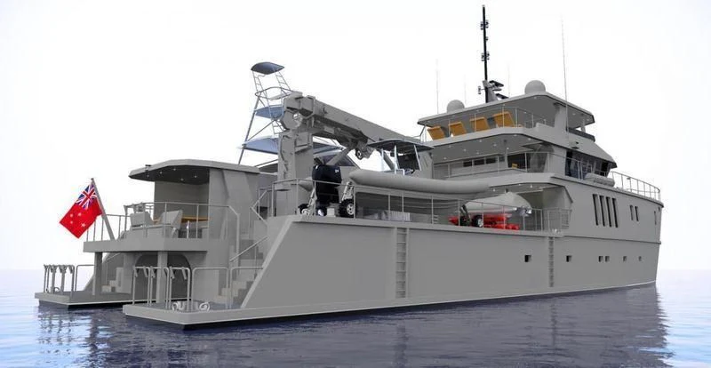 a large white ship aboard THE BEAST Yacht for Sale