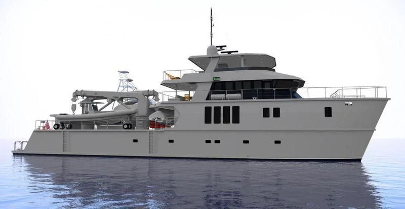 a large white ship aboard THE BEAST Yacht for Sale