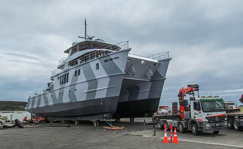 a large ship docked aboard THE BEAST Yacht for Sale