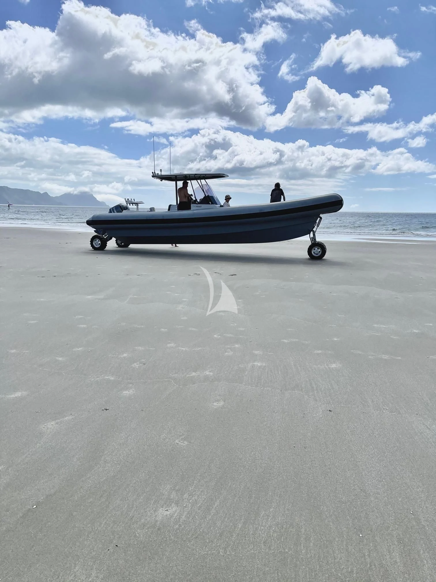 a boat on the beach aboard THE BEAST Yacht for Sale