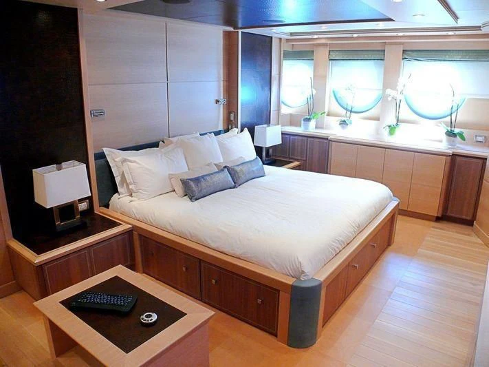 a bed in a room aboard WAVERUNNER Yacht for Sale