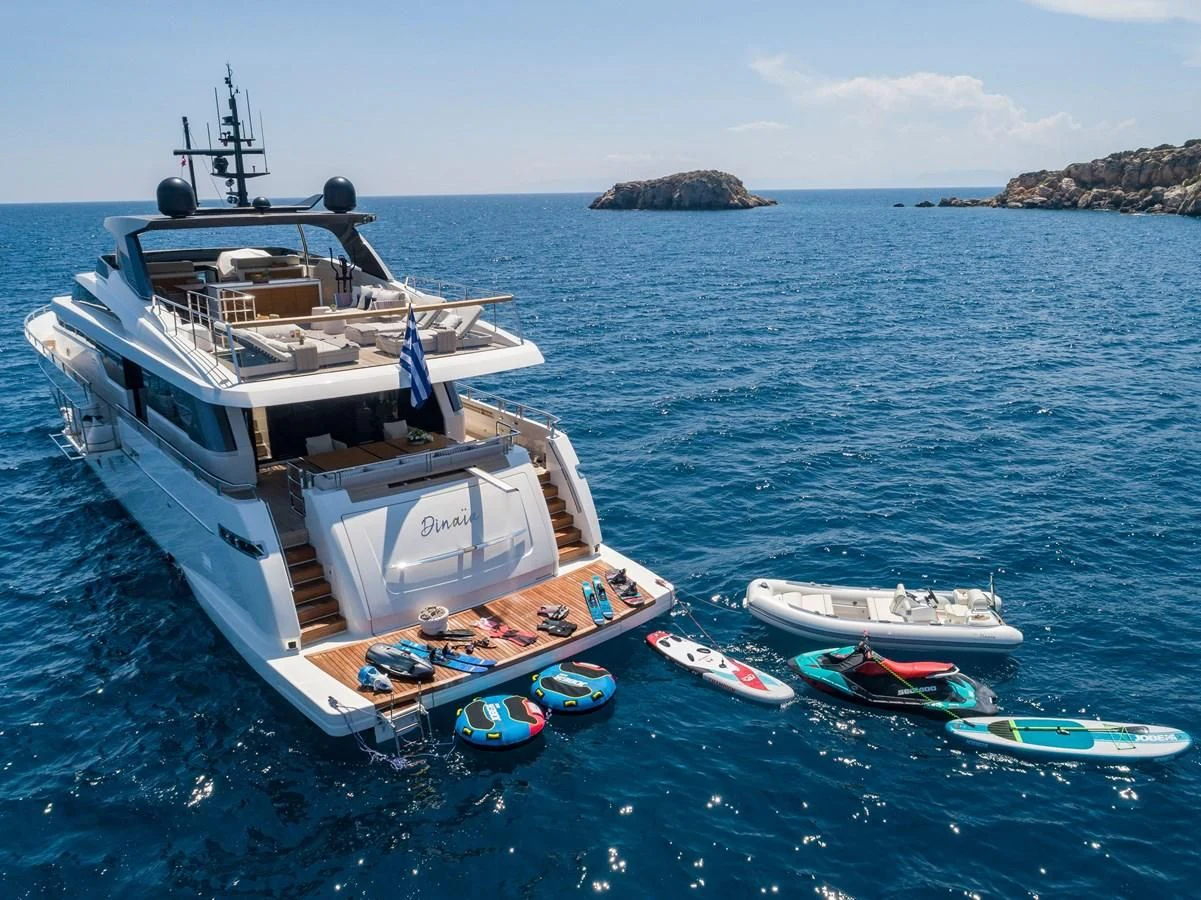 a boat on the water aboard DINAIA Yacht for Charter