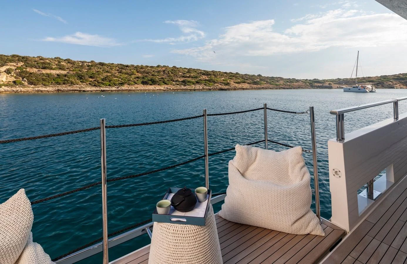 a boat on the water aboard DINAIA Yacht for Charter