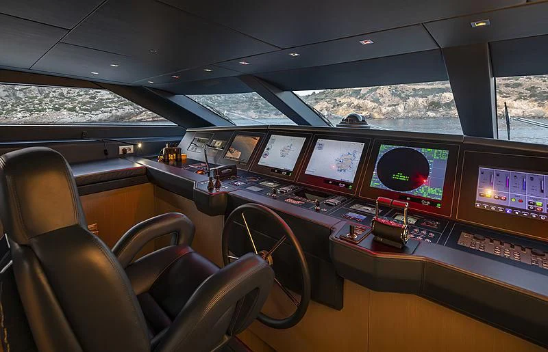 inside of a vehicle with many monitors and screens aboard DINAIA Yacht for Charter