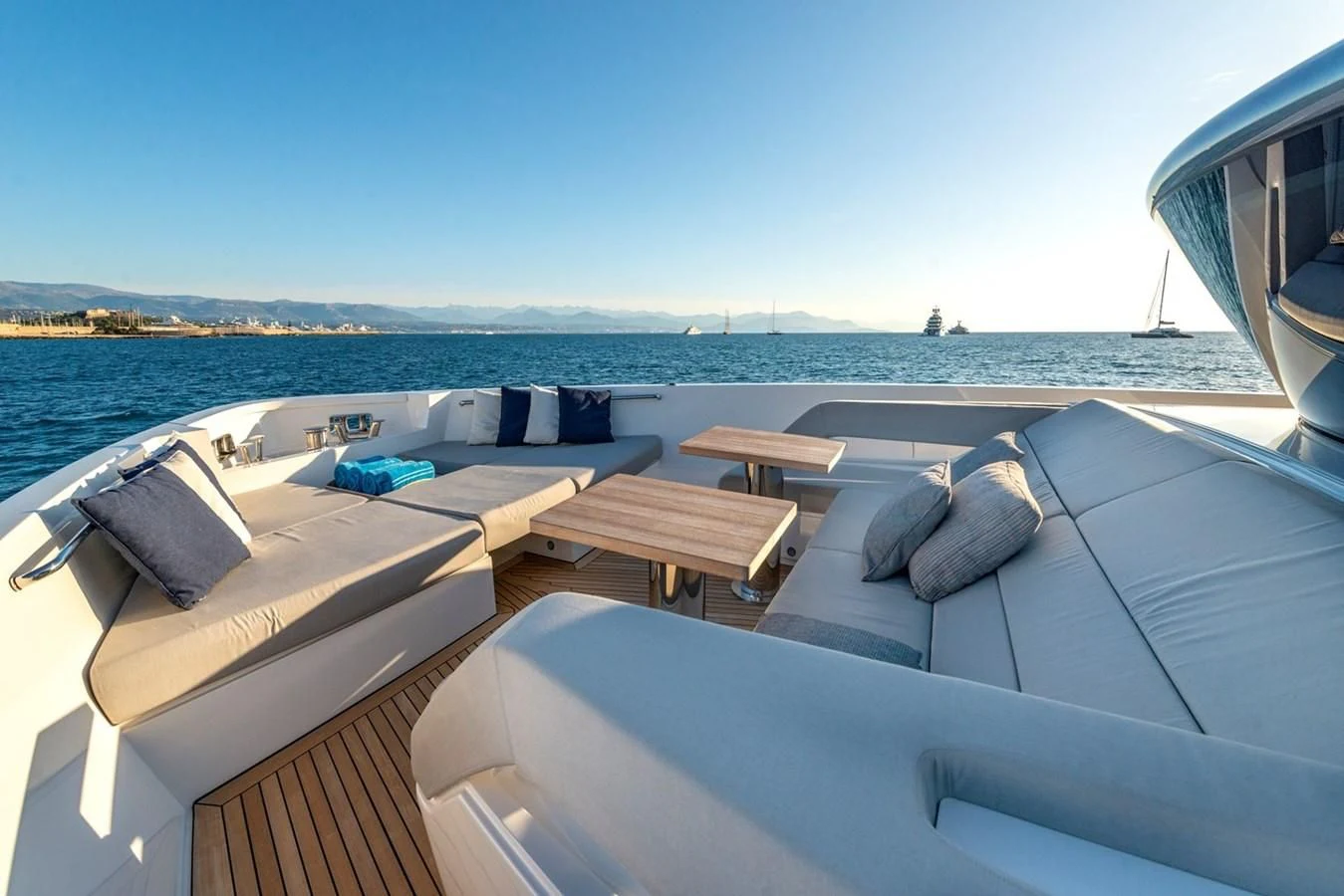 a group of beds on a boat aboard LOLA Yacht for Sale