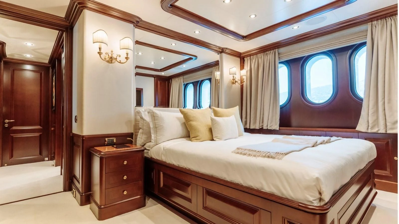 a bed in a room aboard INCAL Yacht for Sale