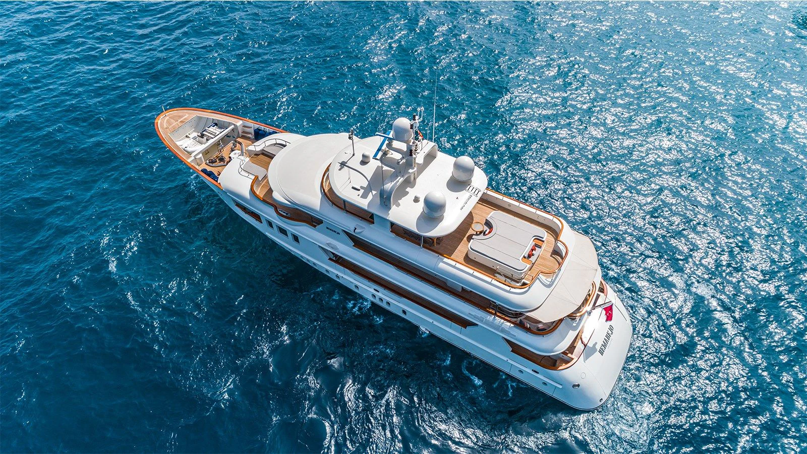 a high angle view of a boat aboard INCAL Yacht for Sale