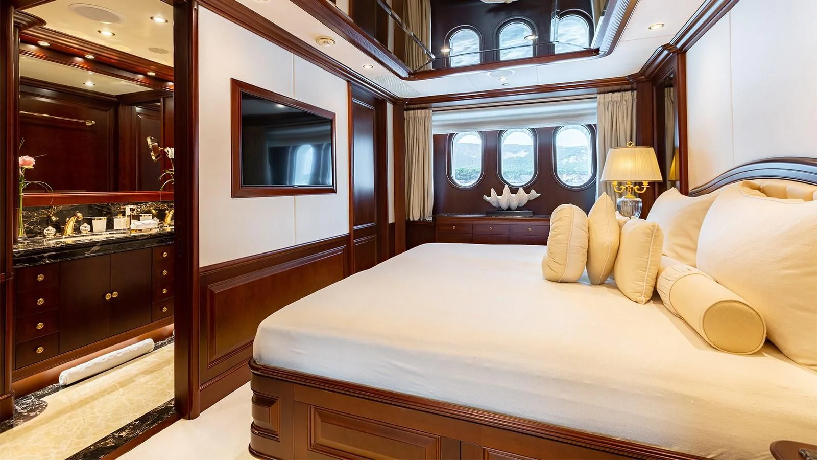 a bed in a room aboard INCAL Yacht for Sale