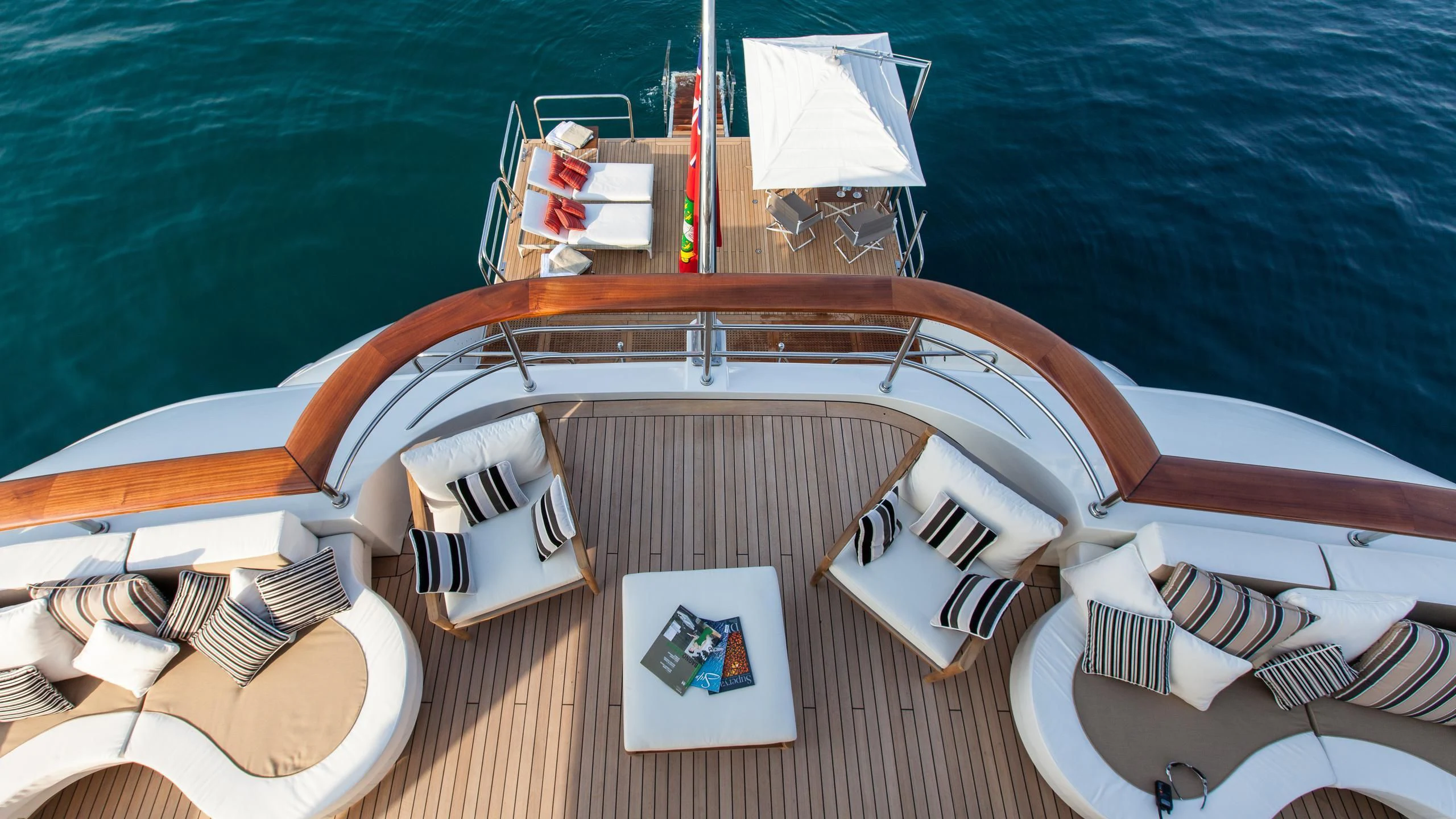 a boat with a white cover and a white cover on the front aboard INCAL Yacht for Sale
