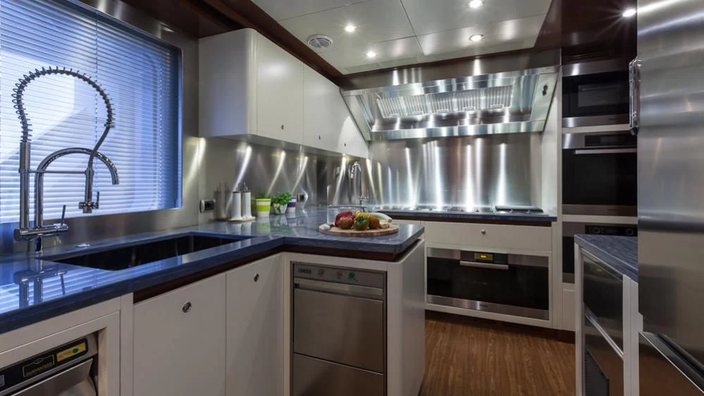 a kitchen with a large oven aboard INCAL Yacht for Sale