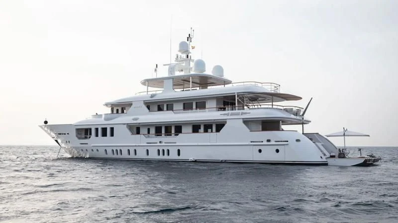 a large white boat aboard INCAL Yacht for Sale