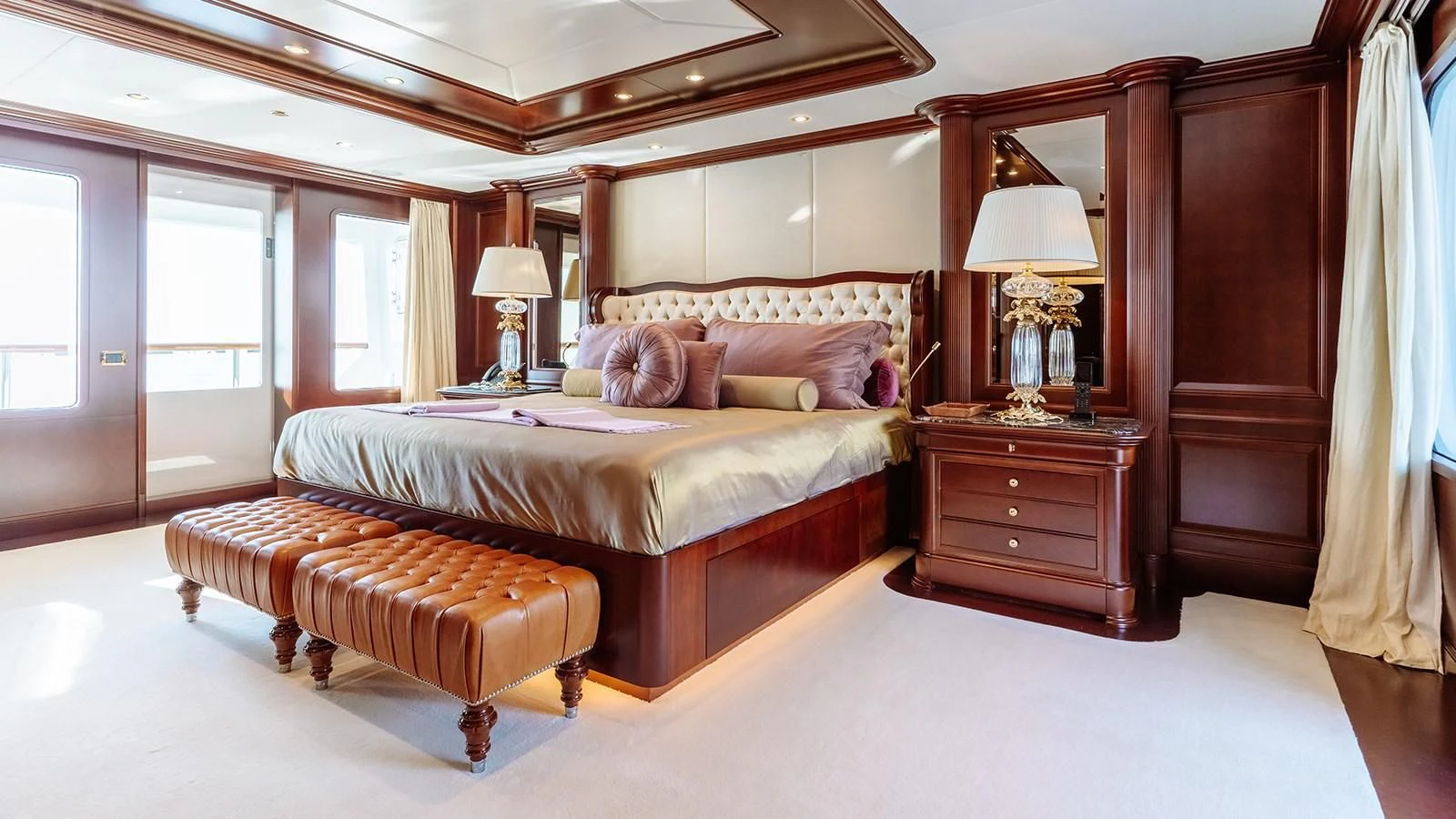 a large bed in a room aboard INCAL Yacht for Sale