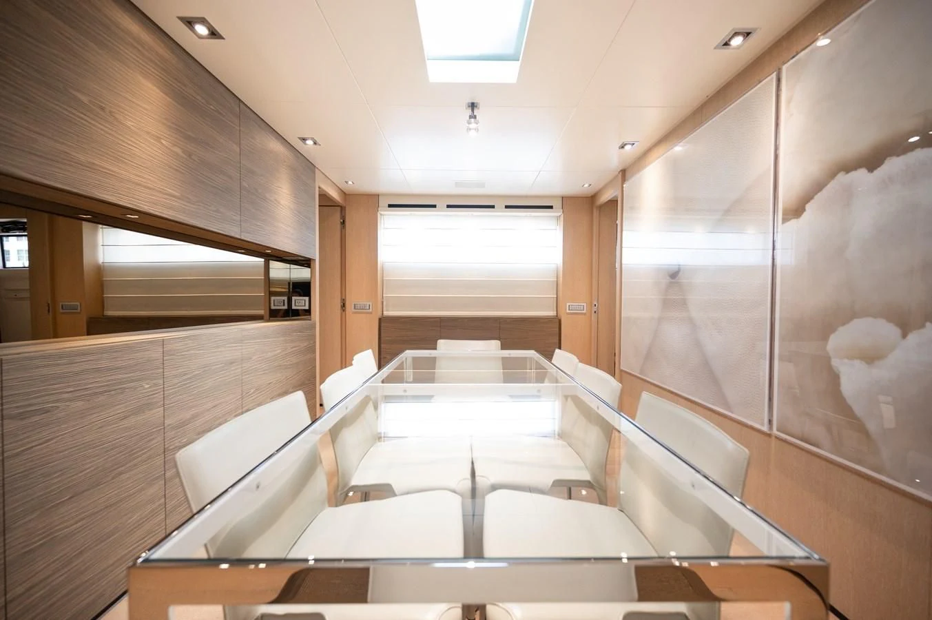 a room with a large glass wall aboard ASTONISH Yacht for Sale