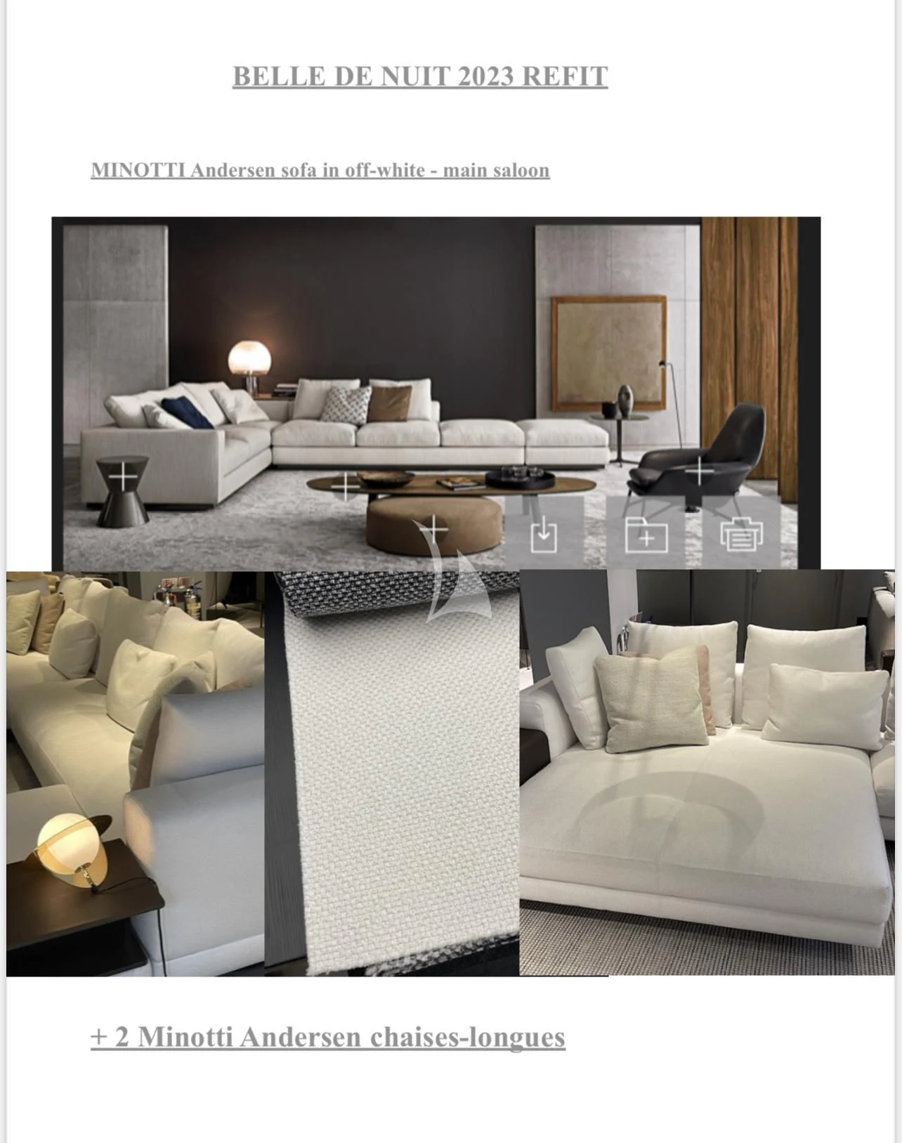 a living room with a couch and a table aboard BELLE DE NUIT Yacht for Sale