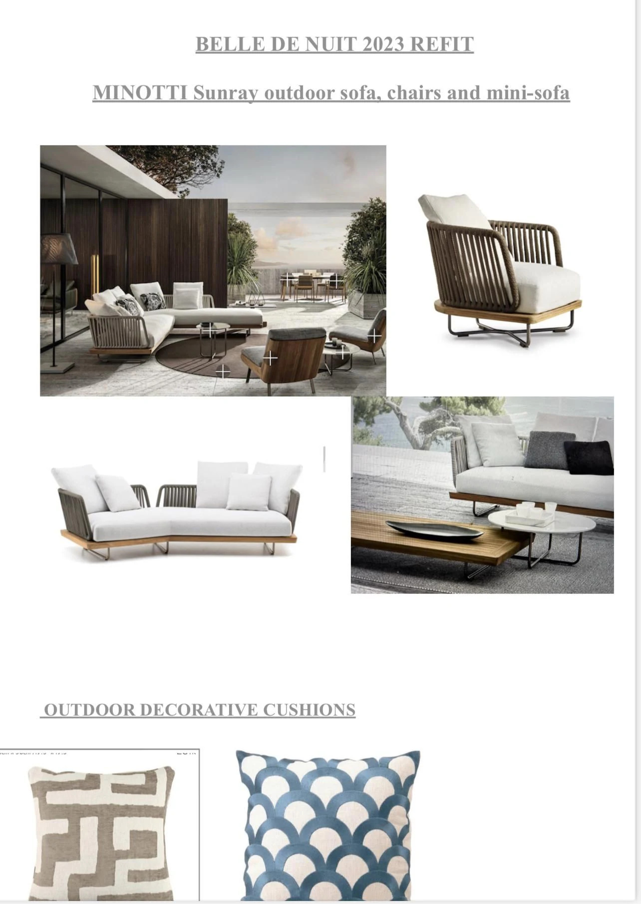 a collage of furniture aboard BELLE DE NUIT Yacht for Sale