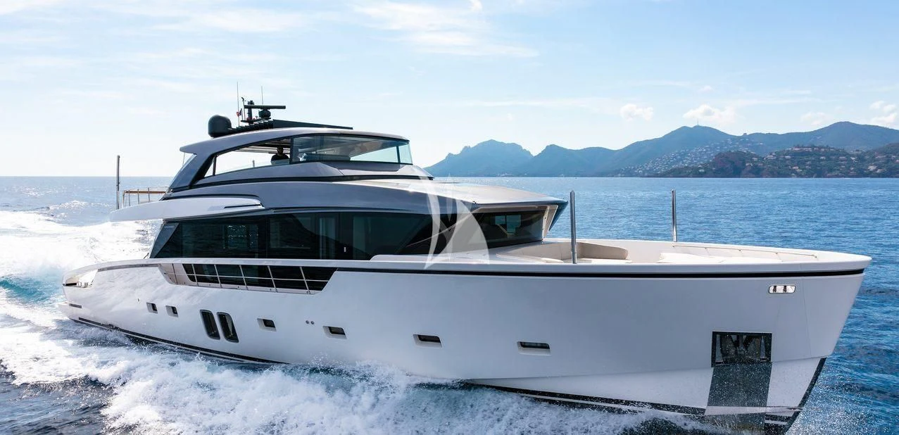 a white yacht on water aboard BELLE DE NUIT Yacht for Sale
