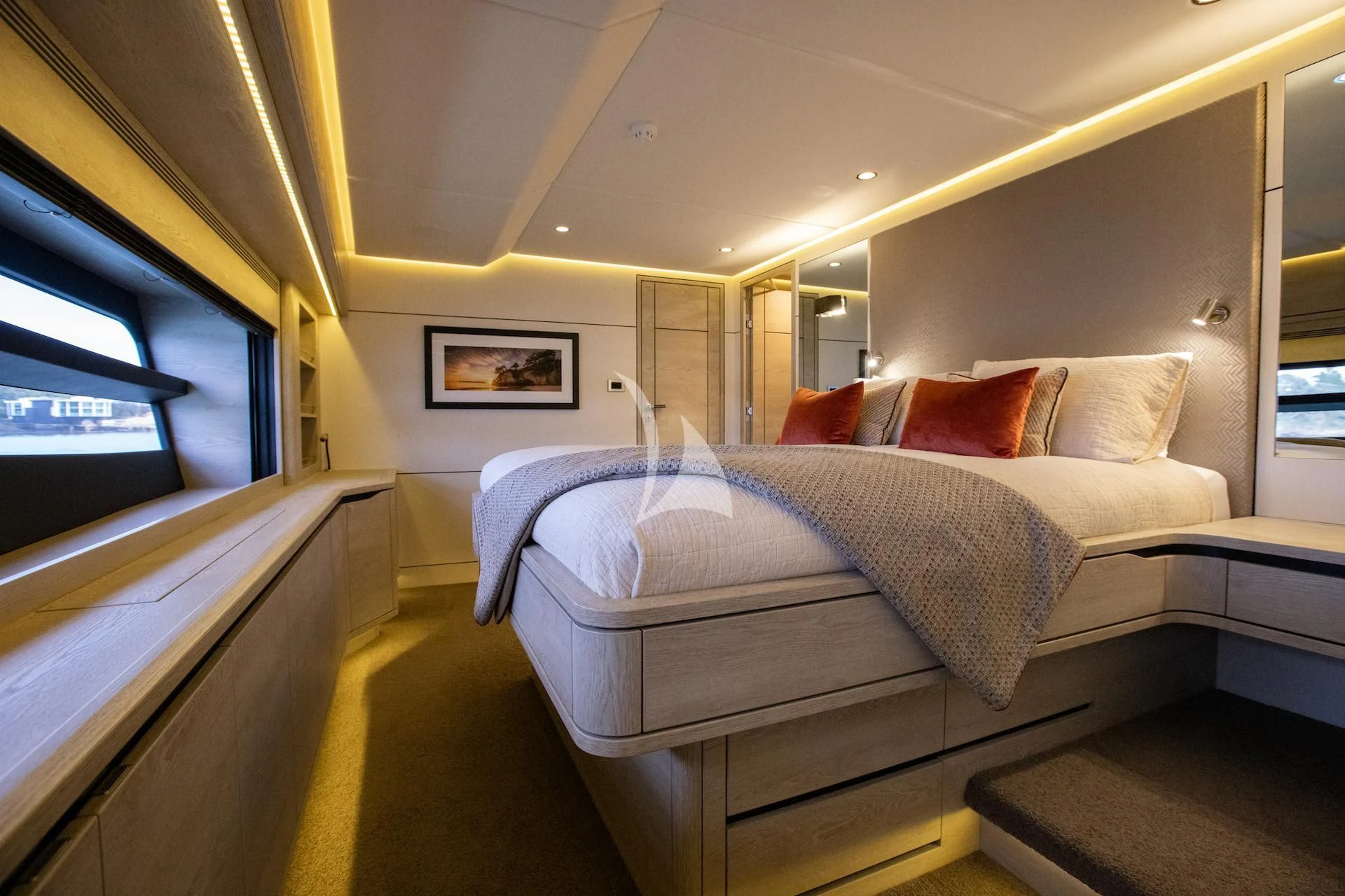 a room with two beds aboard RUA MOANA Yacht for Sale