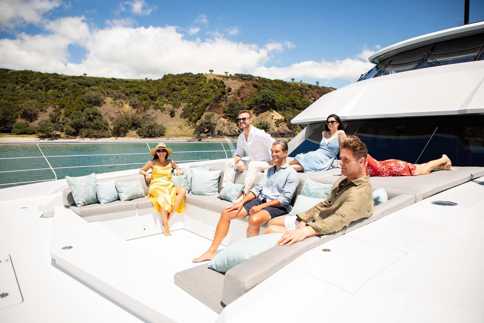 a group of people on a boat aboard RUA MOANA Yacht for Sale