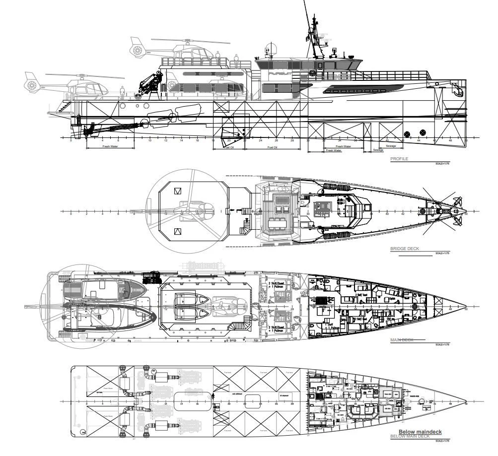 diagram, engineering drawing aboard PURSUIT Yacht for Sale