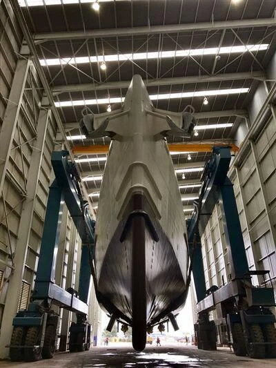 a large metal object in a factory aboard PURSUIT Yacht for Sale
