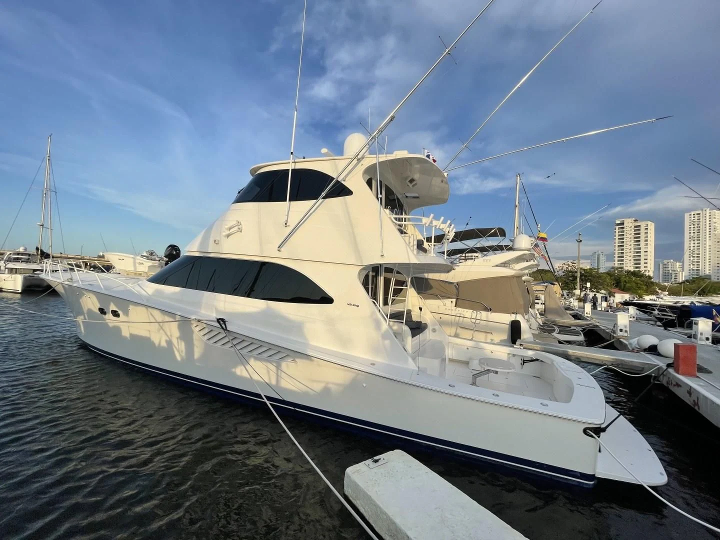 a white yacht docked aboard LAST CALL Yacht for Sale