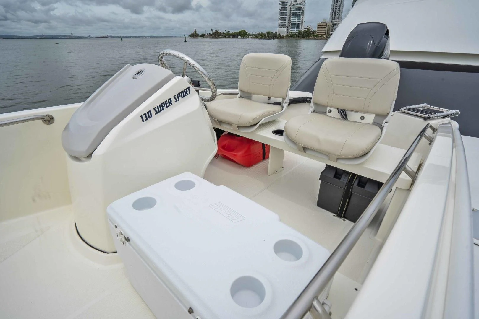 a boat with seats and a seat aboard LAST CALL Yacht for Sale