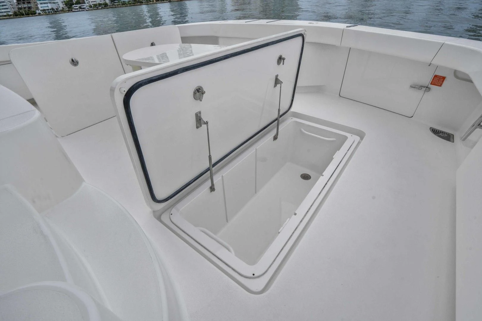 a white rectangular object with a black center on a white surface aboard LAST CALL Yacht for Sale