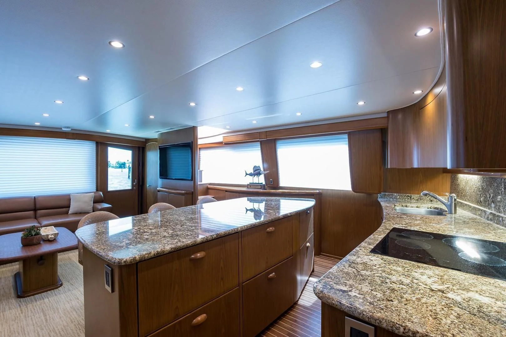 a kitchen with a large countertop aboard LAST CALL Yacht for Sale