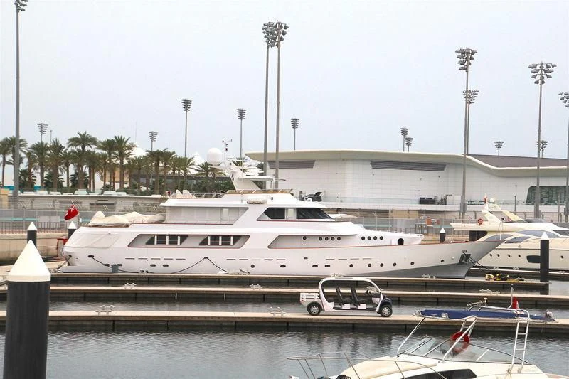a white yacht on a dock aboard NORDIC STAR Yacht for Sale