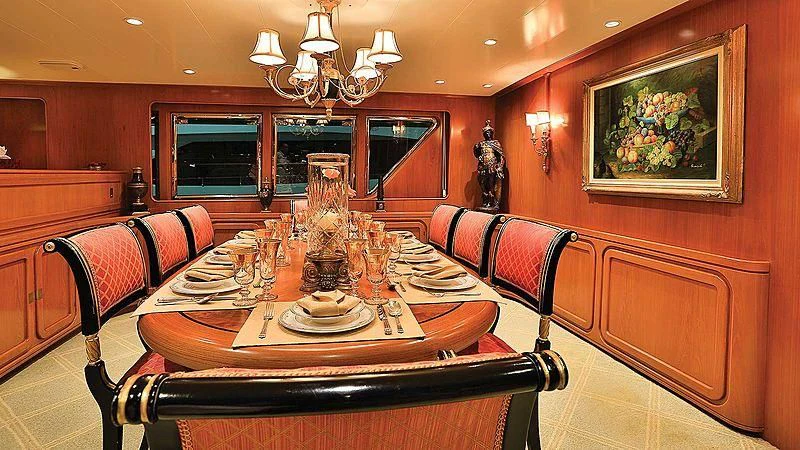a dining table in a room aboard NORDIC STAR Yacht for Sale