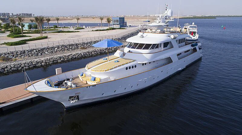 a boat docked at a pier aboard NORDIC STAR Yacht for Sale