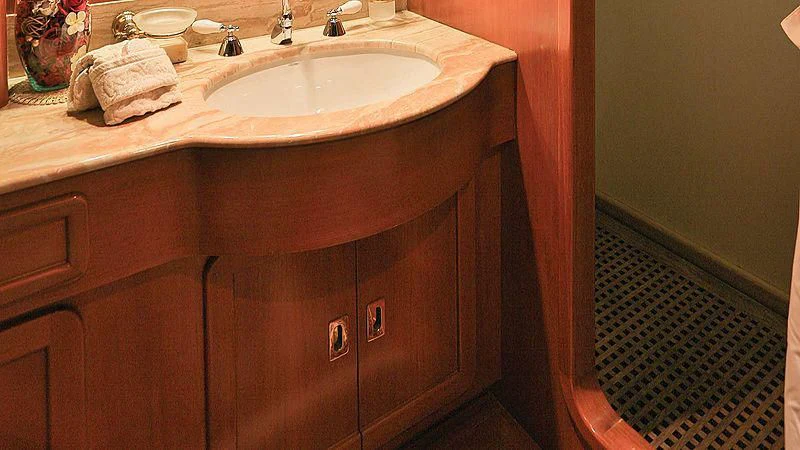 a bathroom sink with a tile floor aboard NORDIC STAR Yacht for Sale