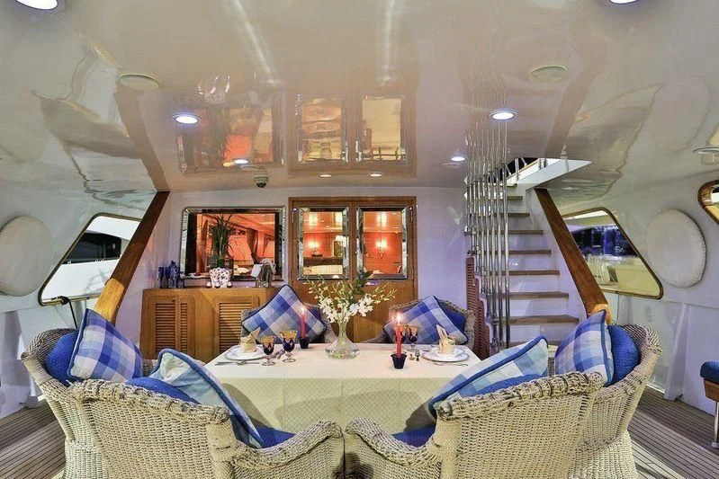a living room with a staircase aboard NORDIC STAR Yacht for Sale