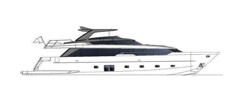 a black and white photo of a grey and white boat aboard DA MOON Yacht for Sale
