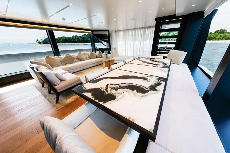 a room with a large bed and a large window aboard DA MOON Yacht for Sale