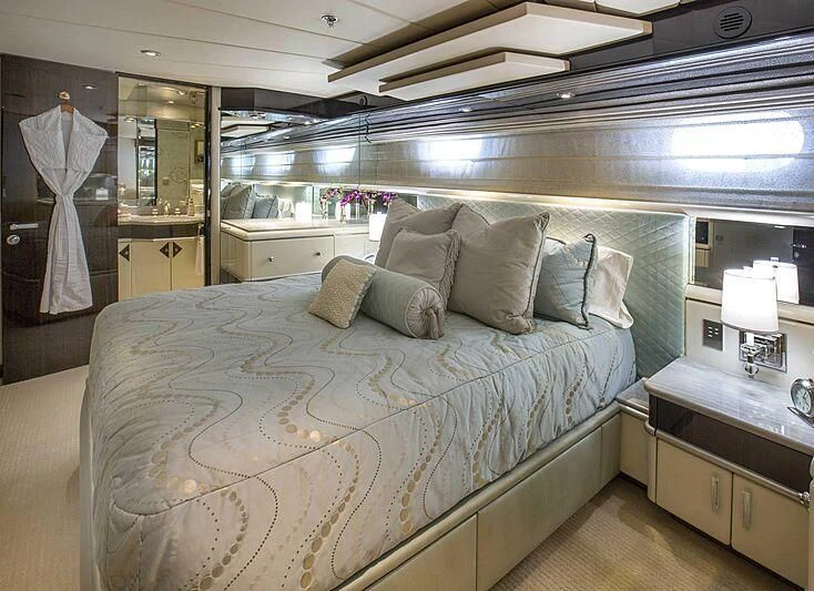 a bed in a room aboard GRADE I Yacht for Charter