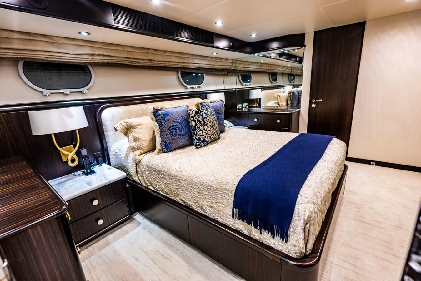 a bed in a room aboard GRADE I Yacht for Charter