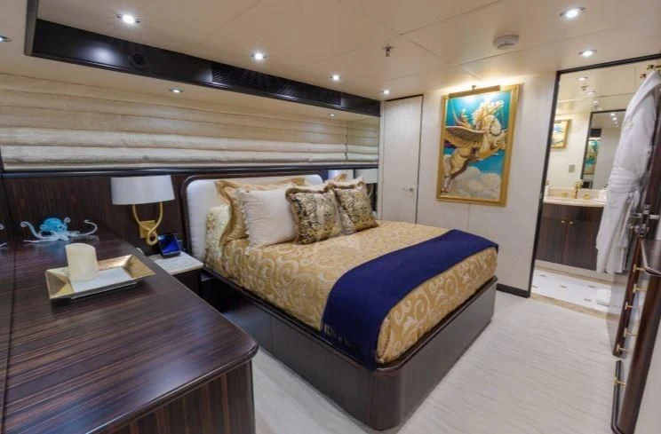 a bed in a room aboard GRADE I Yacht for Charter