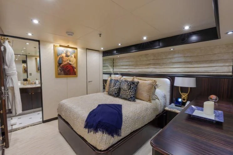 a bed in a room aboard GRADE I Yacht for Charter
