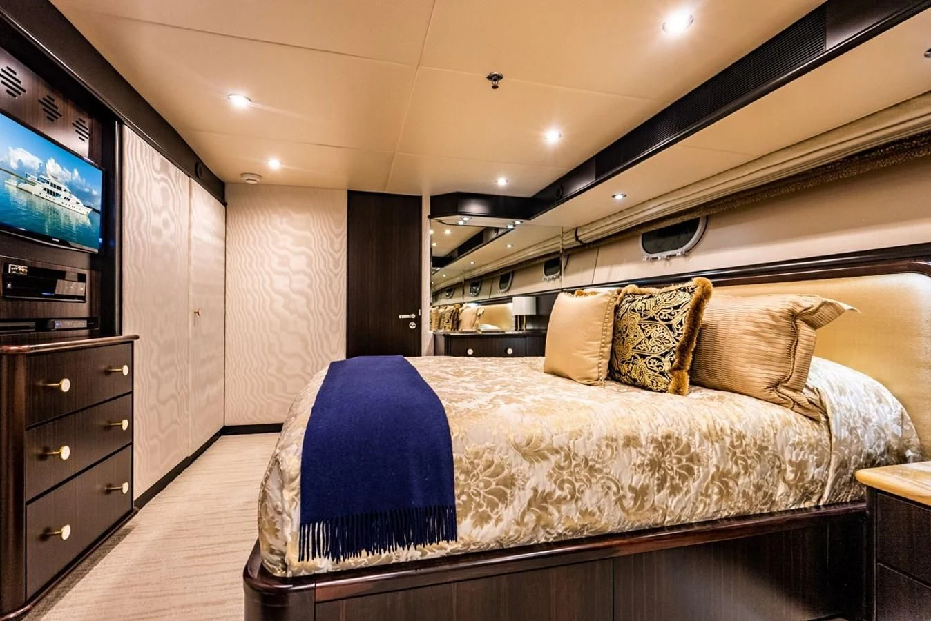 a bed in a room aboard GRADE I Yacht for Charter